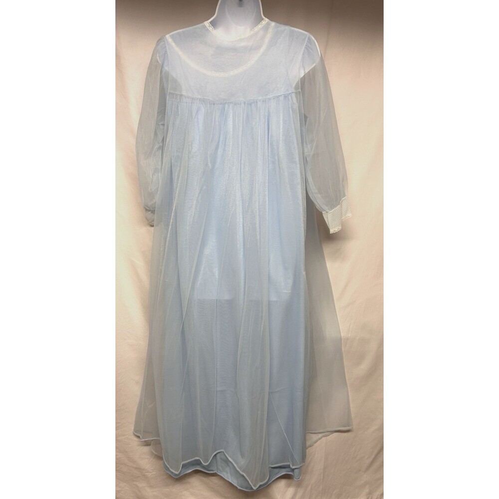 VTG 60's Sears 2 Pc Blue Maxi Peignoir Set Women's Size 36 Medium Nylon Modest - Picture 4 of 12